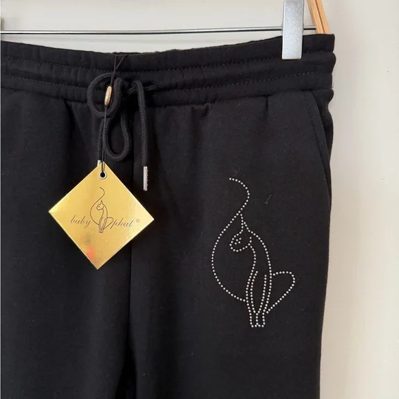 Baby Phat Black Rhinestone Logo Jogger Pants - Picture 6 of 8